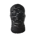 Black textured torn mesh hood mummy mask with glossy wavy pattern resembling scales for Halloween cosplay