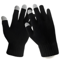 Black knitted touchscreen gloves with gray fingertips designed for warm winter texting use