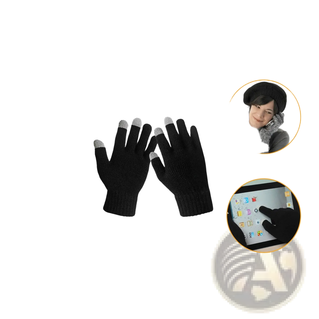 Black touchscreen winter gloves for men and women with silver-tipped fingers for cold weather use