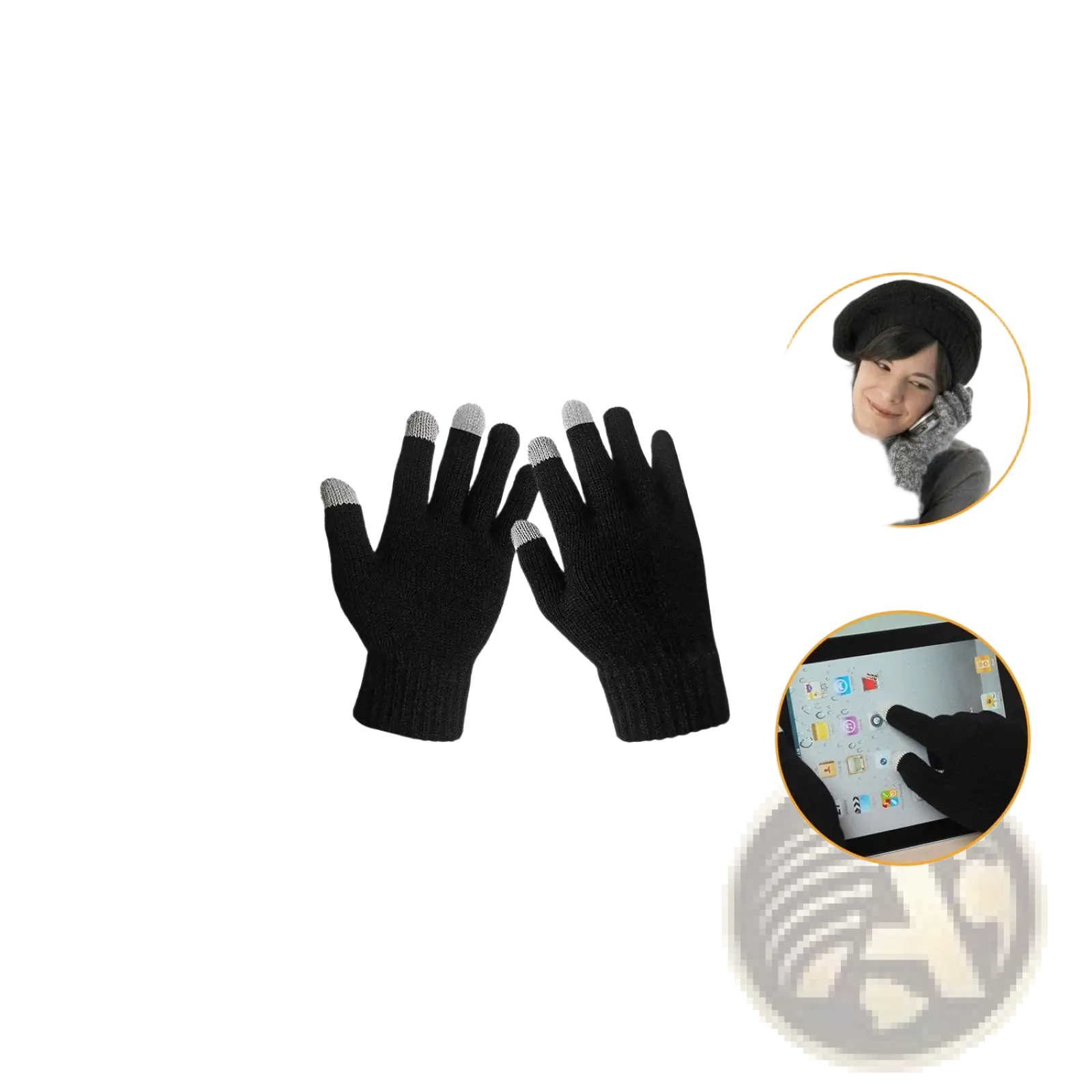 Black touchscreen winter gloves for men and women with silver-tipped fingers for cold weather use