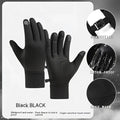 Black touchscreen winter gloves with water-resistant textured exterior and plush fleece interior for sports use