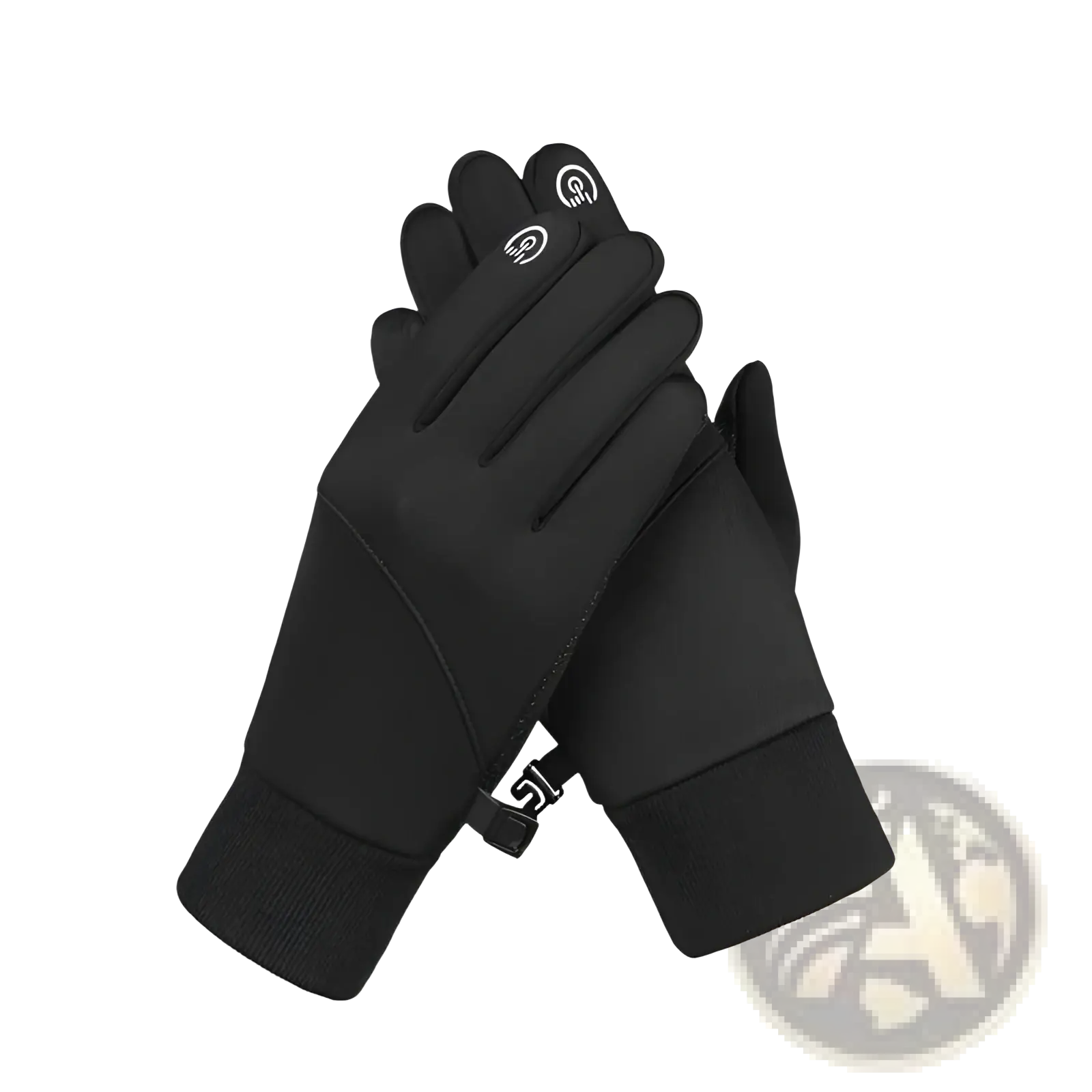 Black touchscreen winter gloves with sleek snug fit fleece material and reinforced fingertips for enhanced sports grip