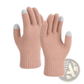 Beige knitted unisex touchscreen winter thermal gloves with light gray fingertips for cold weather use
