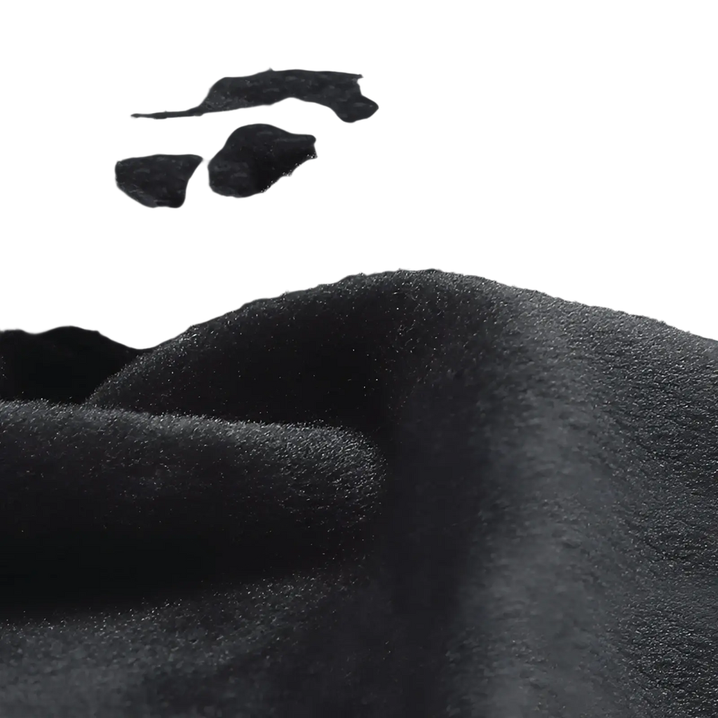 Soft plush black fleece fabric of touchscreen cycling gloves featuring windproof design for sports use