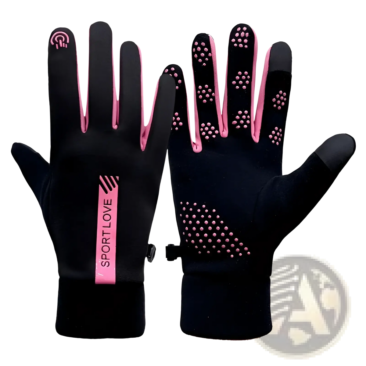 Black and pink touchscreen sport love gloves back side fleece warm water repellent for outdoor sports