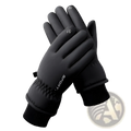 Black insulated touchscreen winter cycling gloves with sleek textured surface and reinforced fingertips shown from back side