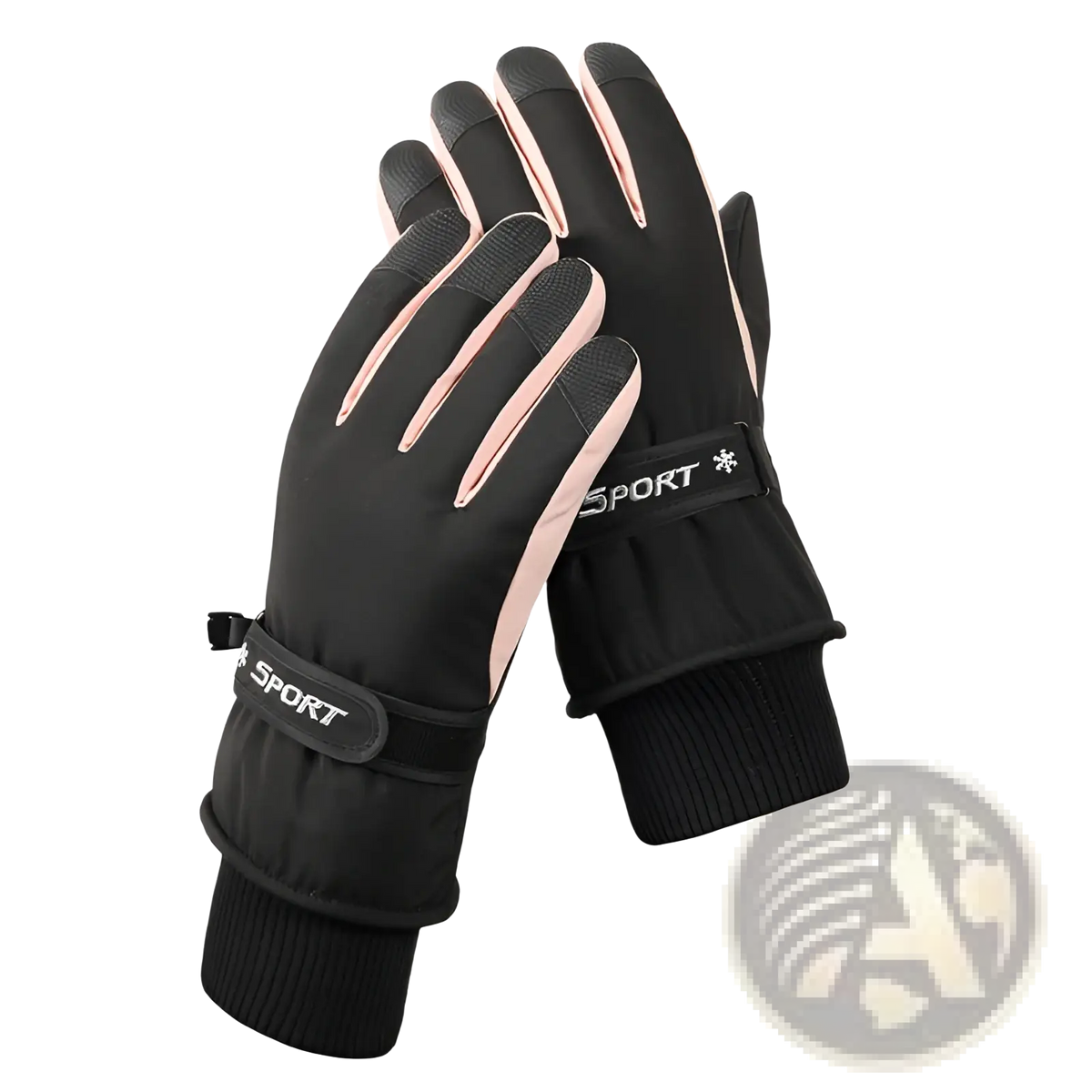Black and pink touchscreen winter cycling gloves with reinforced fingertips for touch sensitivity and waterproof warmth
