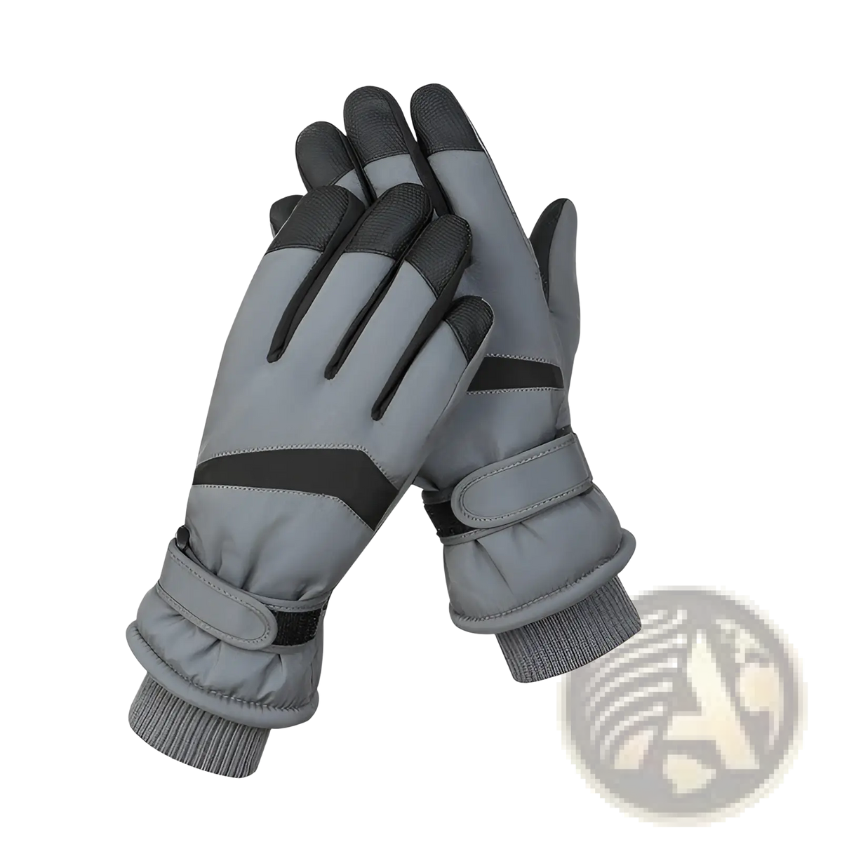 Gray and black insulated touchscreen winter cycling gloves with padded design and reinforced fingertips for grip