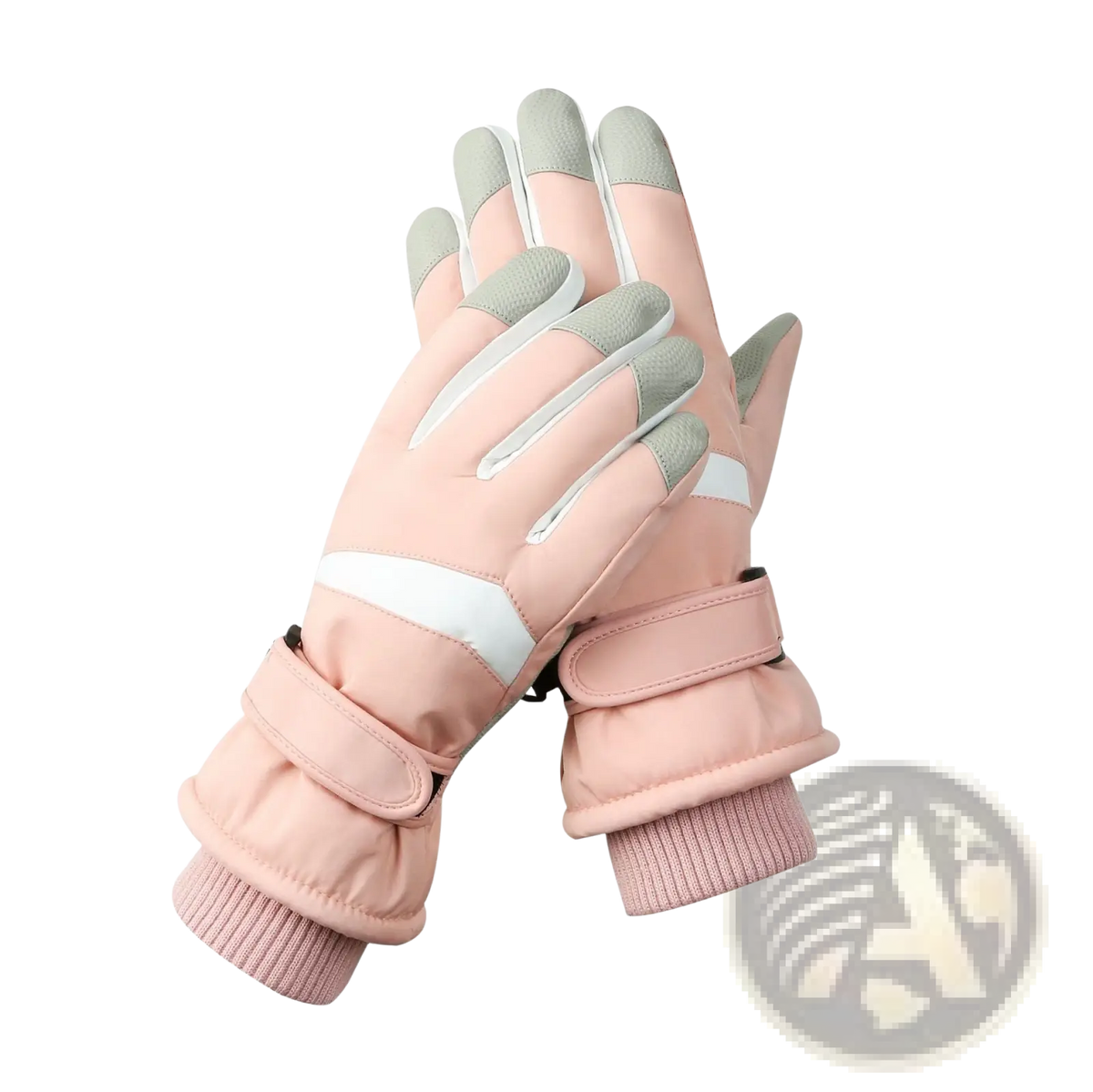 Pink waterproof warm touchscreen winter cycling gloves with padded design and adjustable velcro wrist straps visible from back side