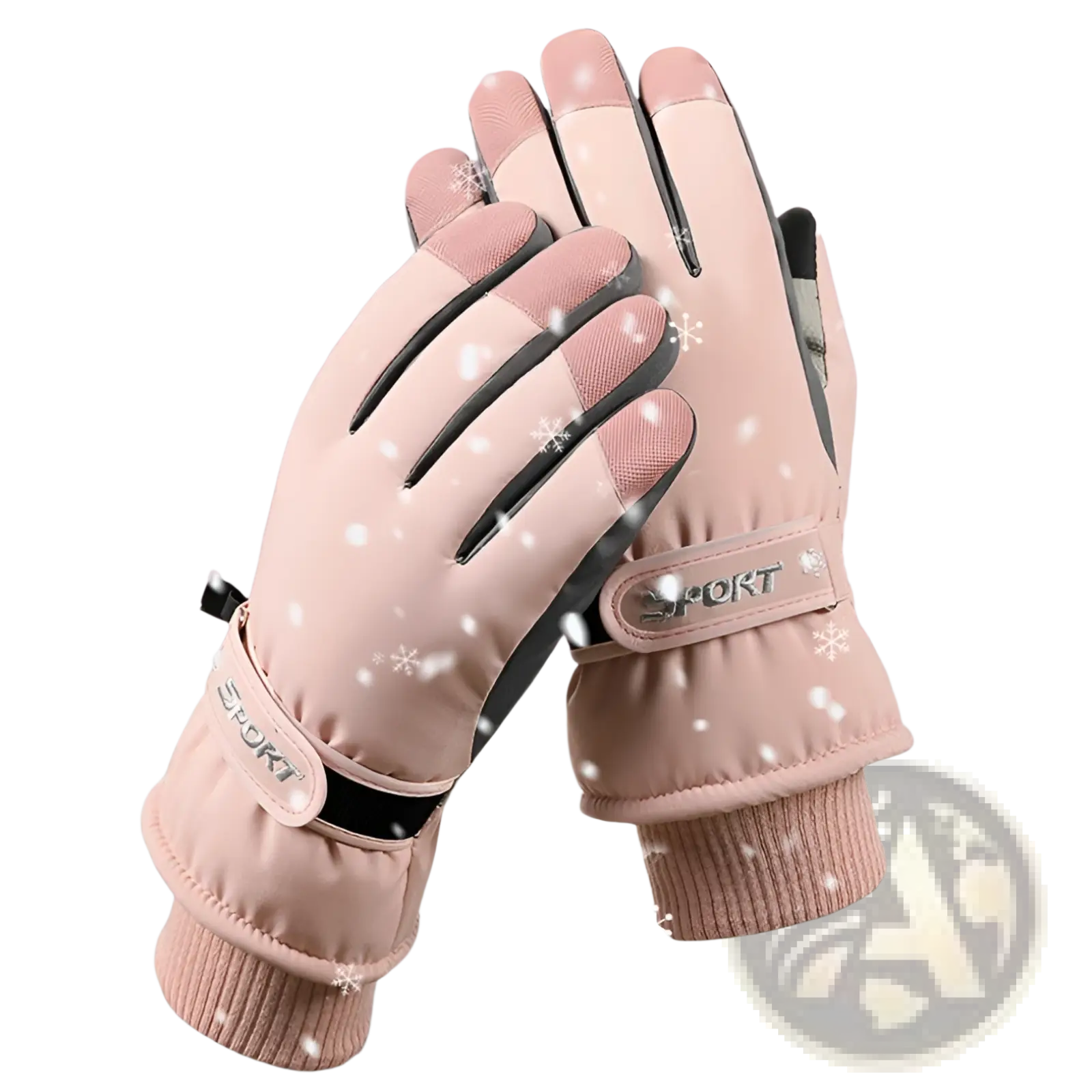 Pink and black insulated waterproof winter cycling gloves with touchscreen fingertips and elasticated cuffs shown from the back