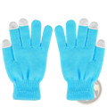 Light blue knitted touchscreen winter gloves with silver-tipped fingertips warm unisex design shown from the back side