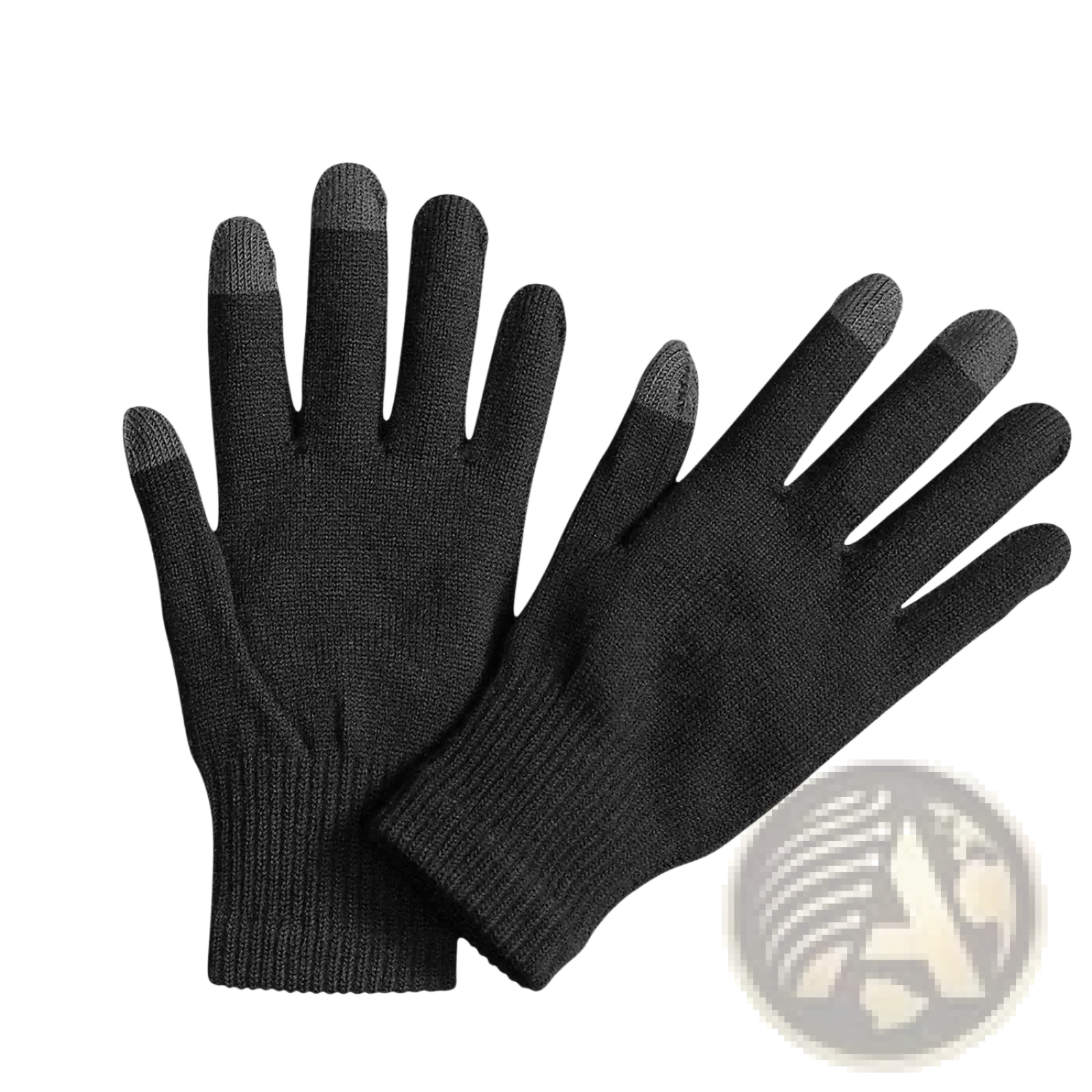Black touchscreen winter knit gloves with reinforced fingertips and ribbed cuffs for warm unisex use back view