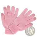 Pink knitted touchscreen gloves with textured fingertips and ribbed cuffs for warm windproof winter use
