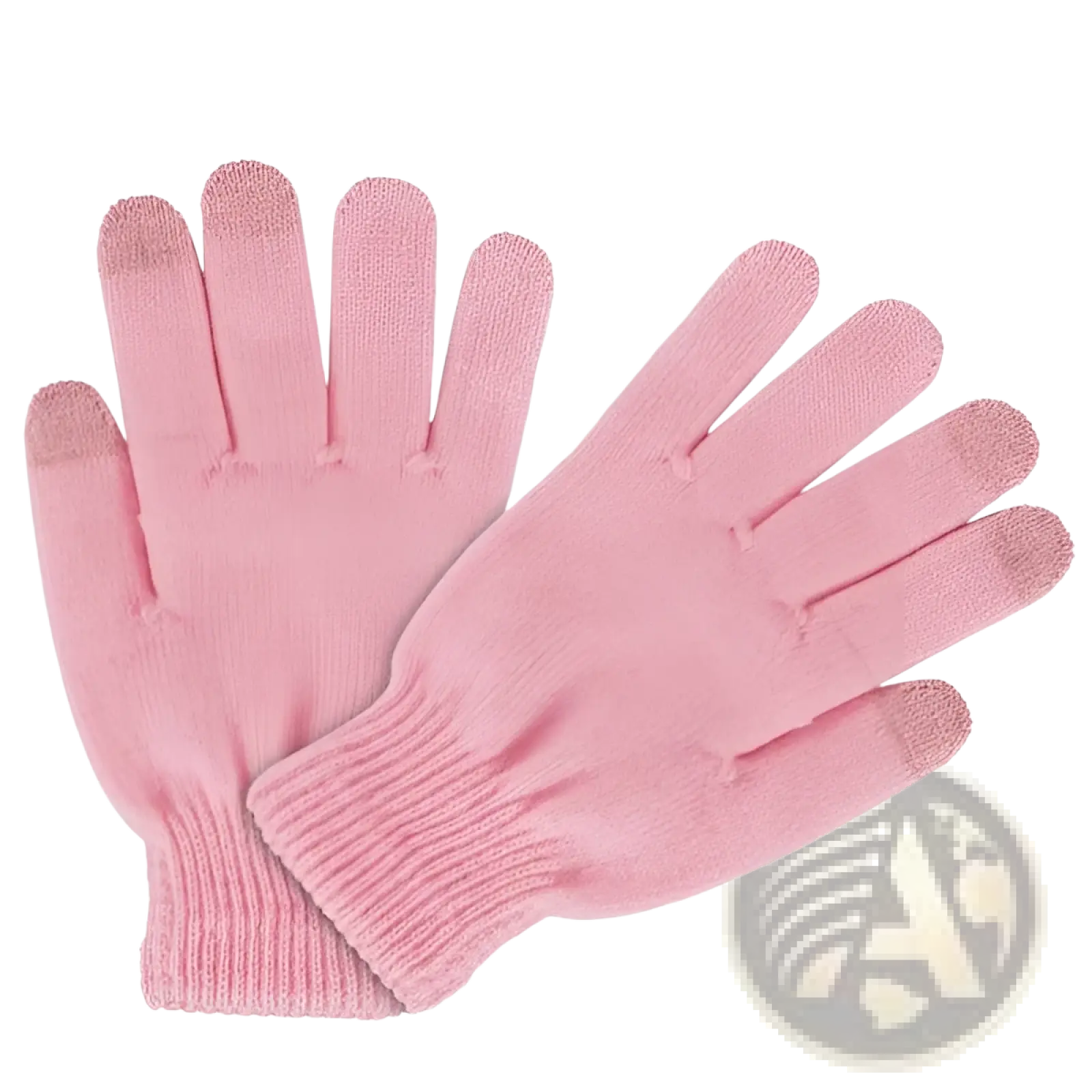 Pink knitted touchscreen gloves with textured fingertips and ribbed cuffs for warm windproof winter use