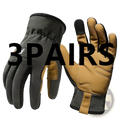 Tan and black touchscreen work gloves with reinforced palm patches and adjustable wrist straps for men and women