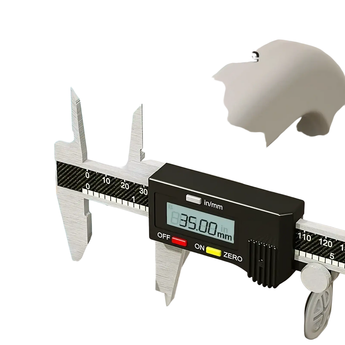A sleek white plastic toy storage cabinet 3 tier plastic organizer measured with a digital caliper at 35mm thick