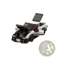 White and black lego technic toyota ae86 speed champions race car with open hood doors detailed engine bay and solar panel roof