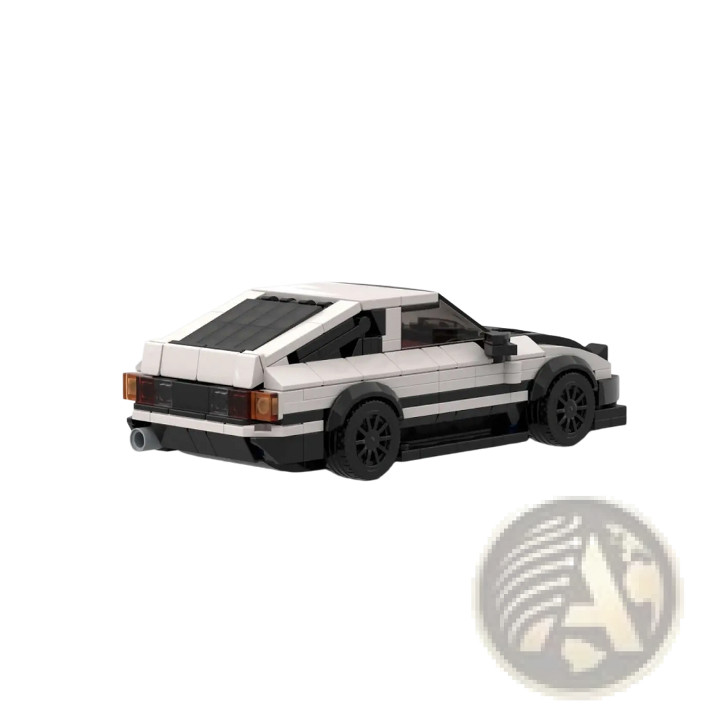 White and black lego Toyota AE86 Speed Champions race car model made of 381 building blocks
