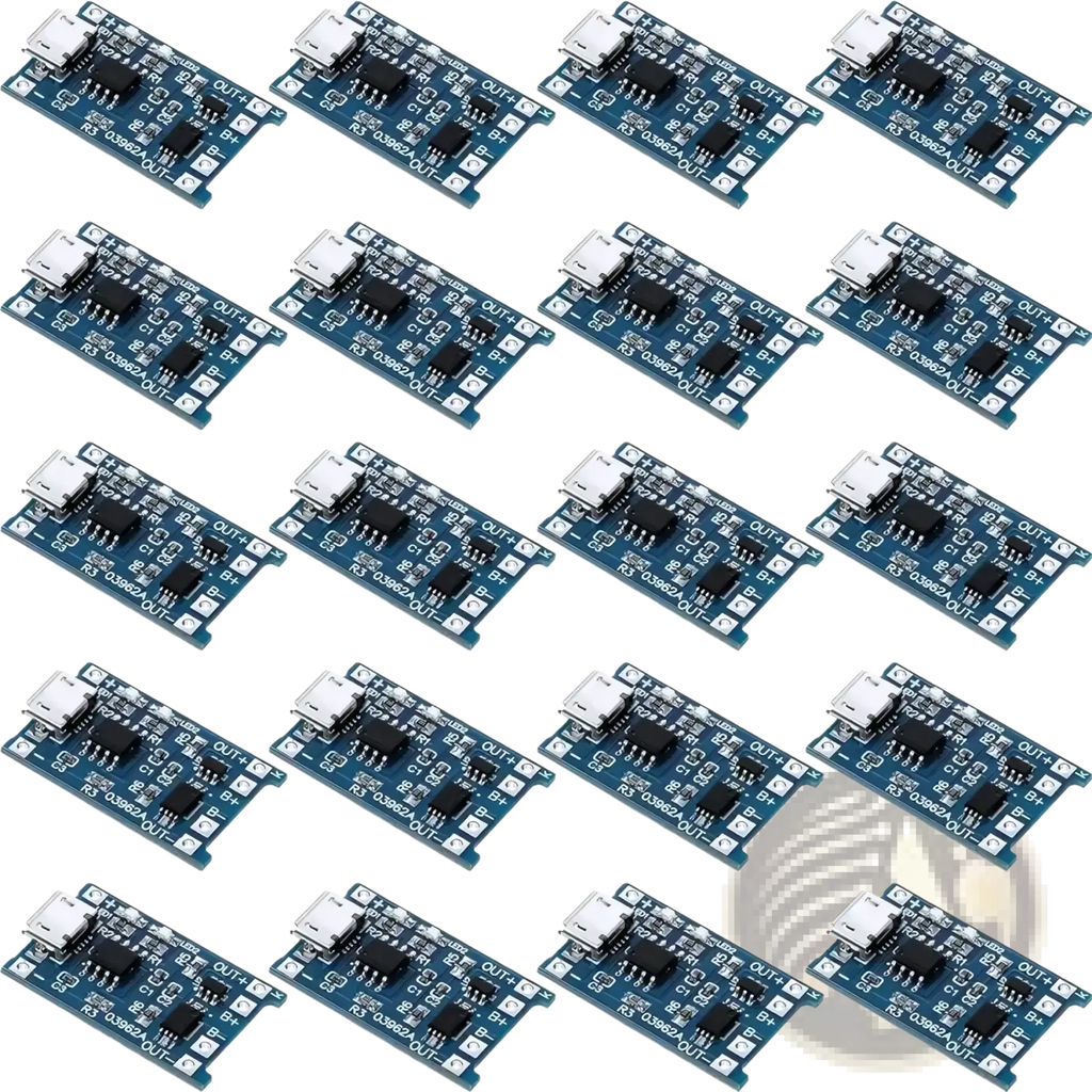Blue tp4056 lithium battery charging boards with usb ports and electronic components for 18650 cells 10pcs set