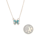 A delicate silver butterfly pendant necklace with translucent turquoise gemstone wings in a translucent butterfly design