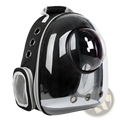 Transparent astronaut cat bubble backpack carrier with black and gray accents circular viewport and mesh ventilation panels