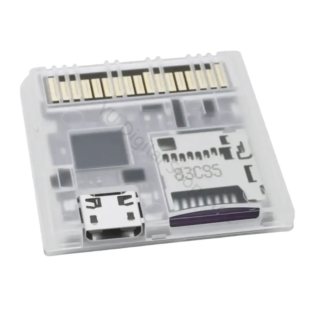 Transparent console game card reader adapter with clear plastic case housing microsd slot usb connector and 83c95 chip