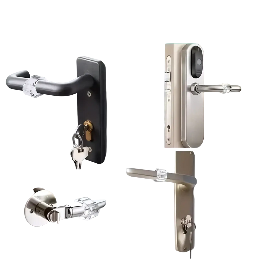 Transparent door handle wall protector made of clear crystal-like material with a sleek modern design for wall protection