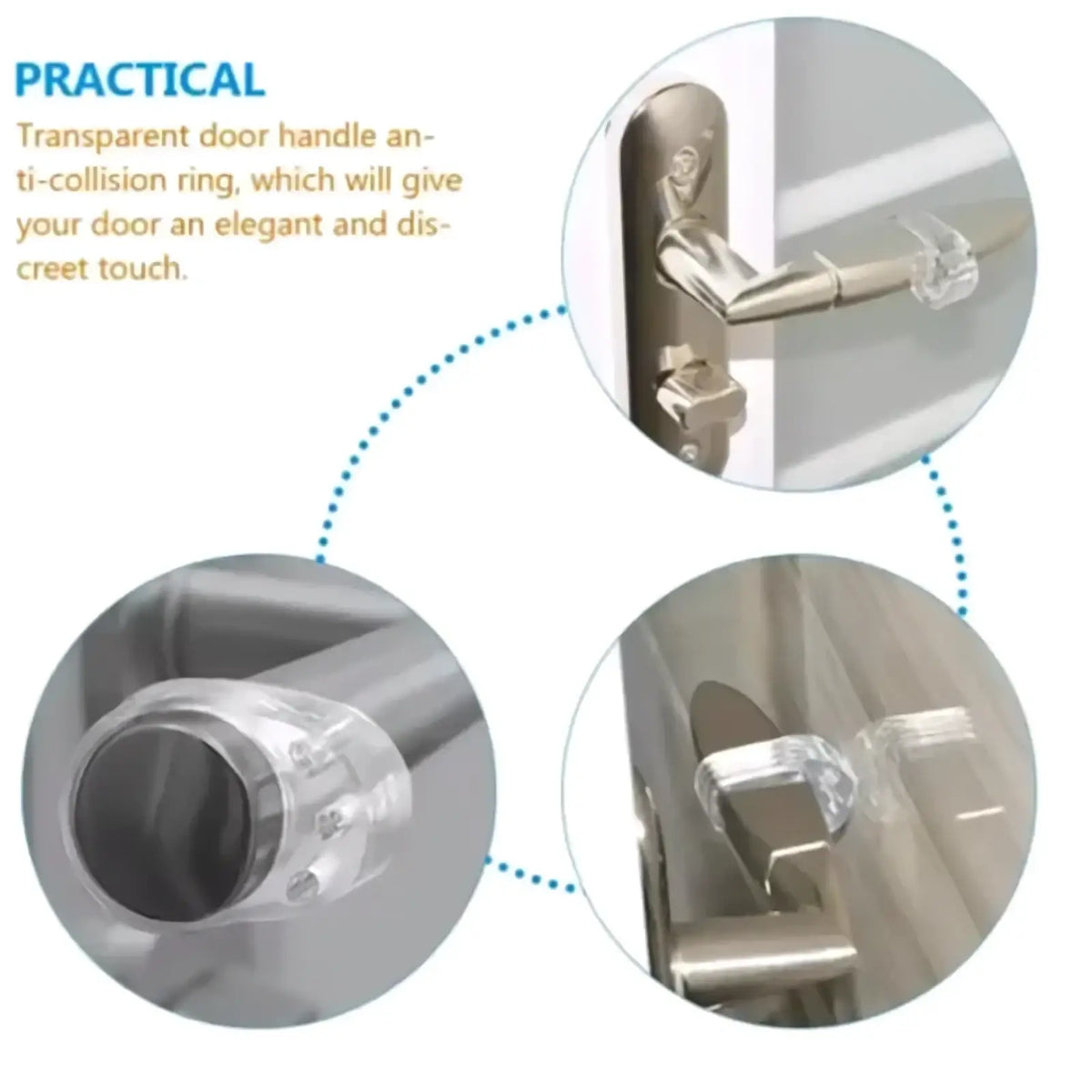 Transparent clear plastic anti-collision ring designed as a door handle wall protector to prevent damage