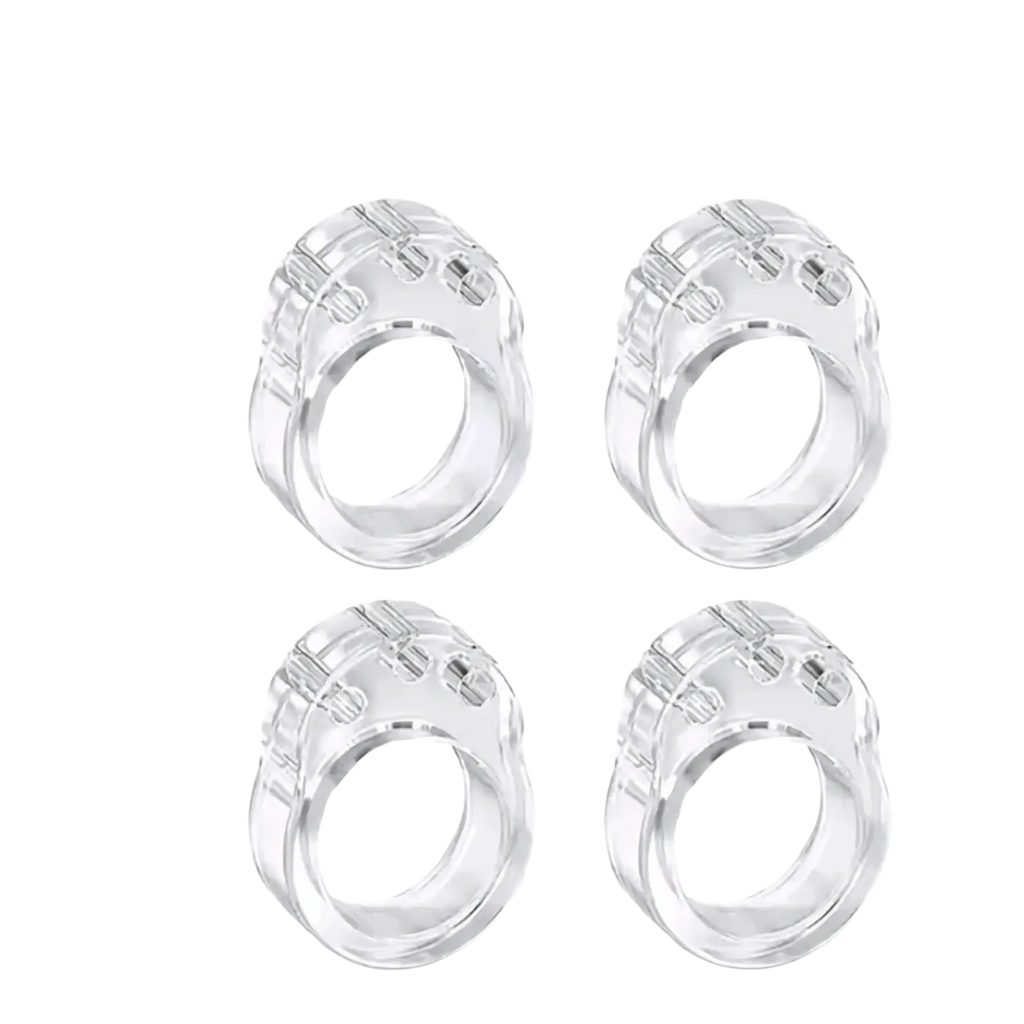 Transparent door handle wall protectors made of clear plastic rings with a textured segmented design