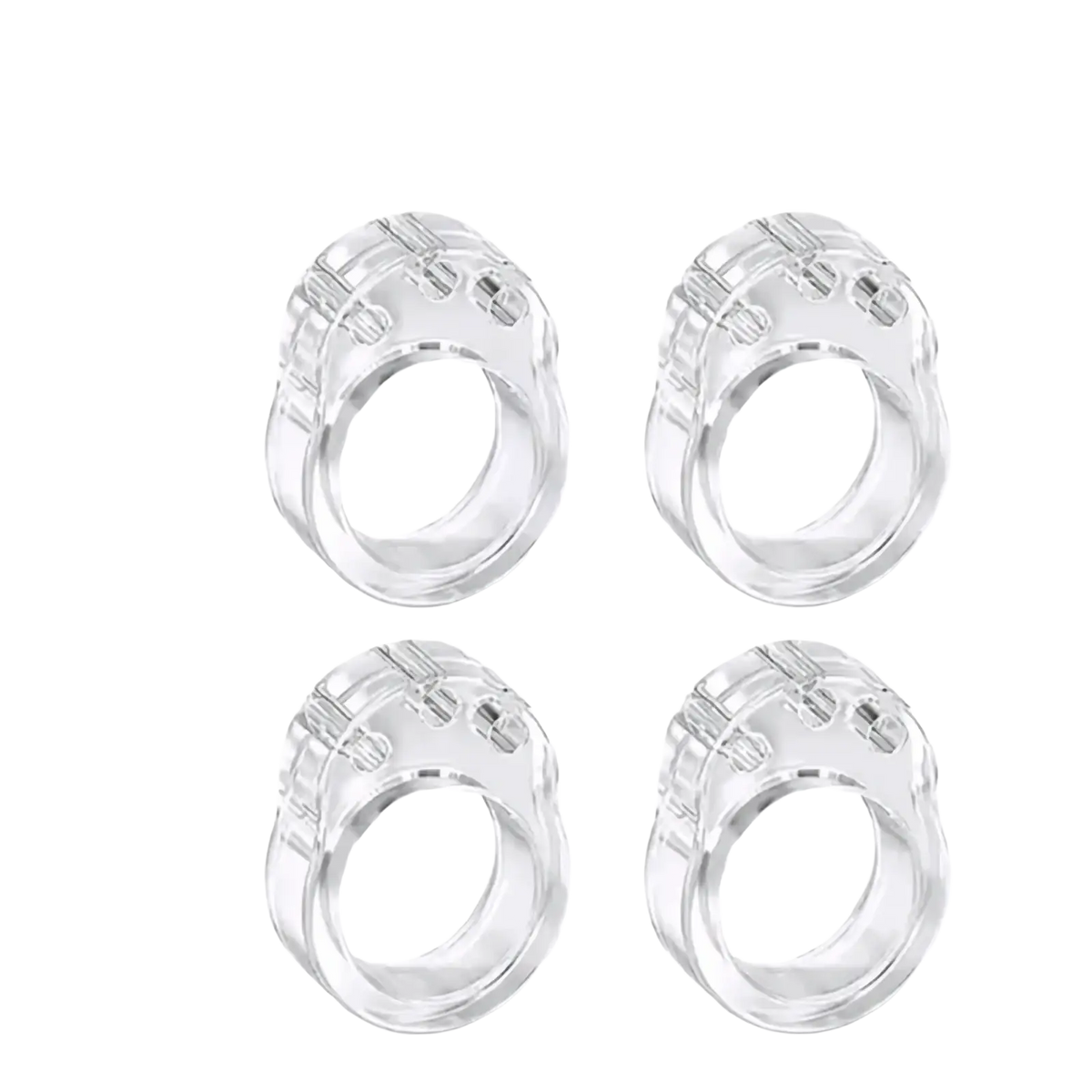 Transparent door handle wall protectors made of clear plastic rings with a textured segmented design