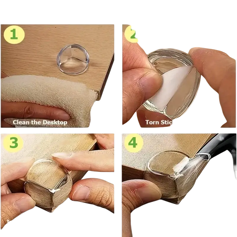 Clear circular transparent furniture corner protector with adhesive backing for effective corner protection safety