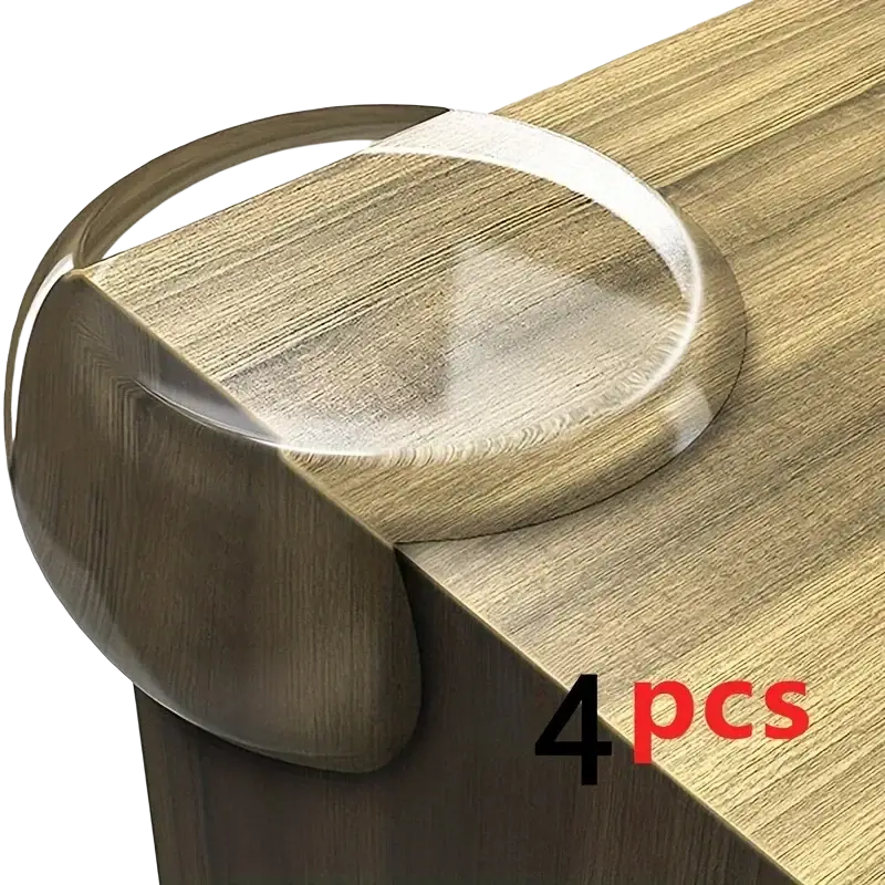 Clear rounded furniture corner protector guard with matte brown finish for transparent corner protection