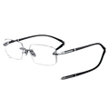 Black and silver rimless rectangular reading glasses with transparent lenses designed for casual wear and modern style