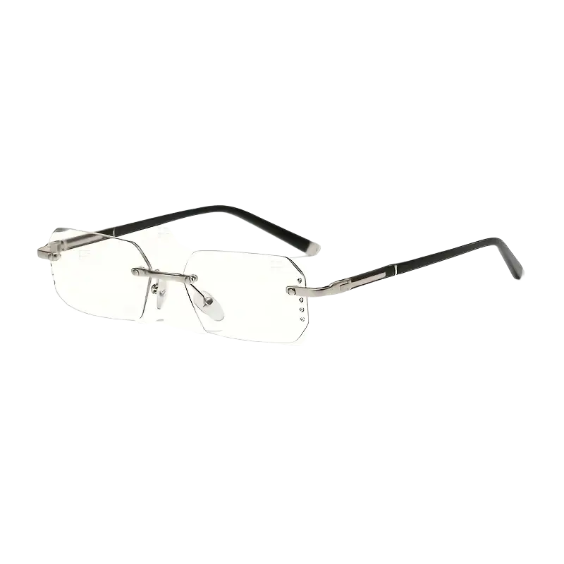 Silver-framed rectangular reading glasses with transparent lenses and black temple tips for casual wear
