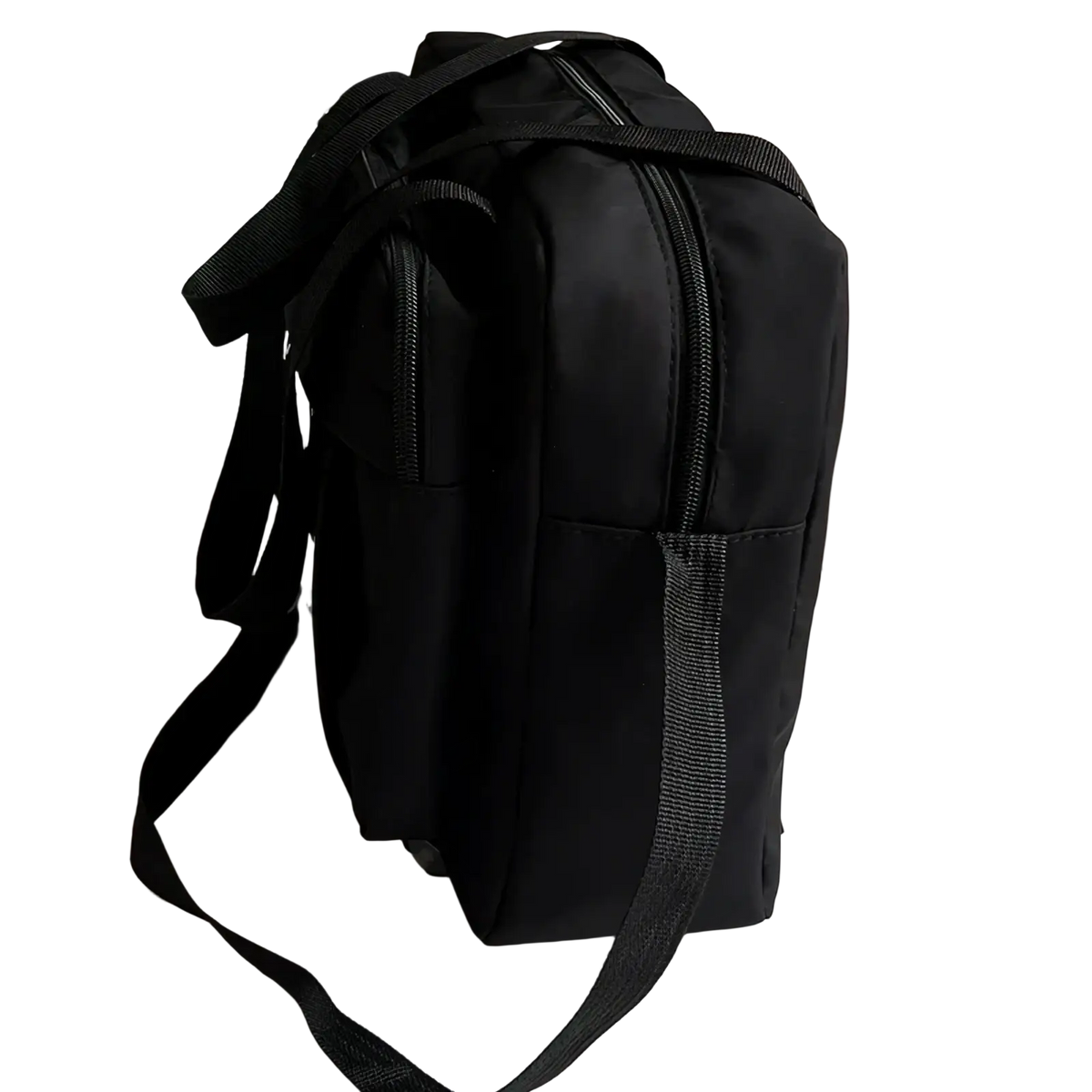 Black nylon transparent panel canvas travel messenger bag with adjustable shoulder straps and front zipper pocket