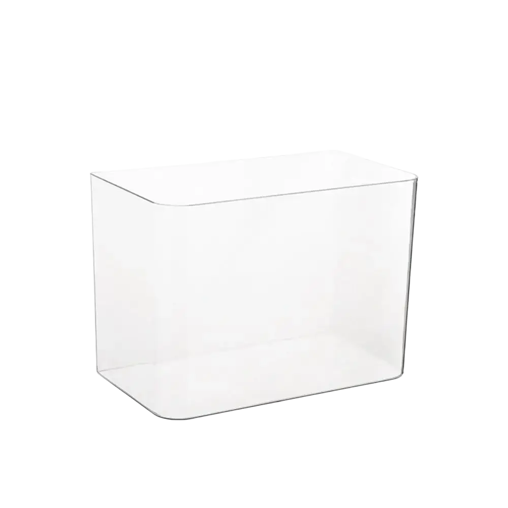 Clear rectangular transparent pet and abs fish tank with smooth plastic sides rounded edges and a secure lid