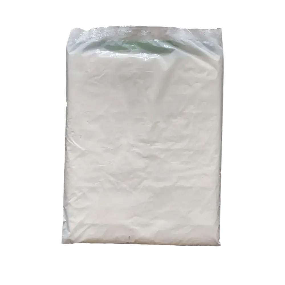 A clear plastic bag filled with white powder showcasing transparent plastic furniture dust cover film material