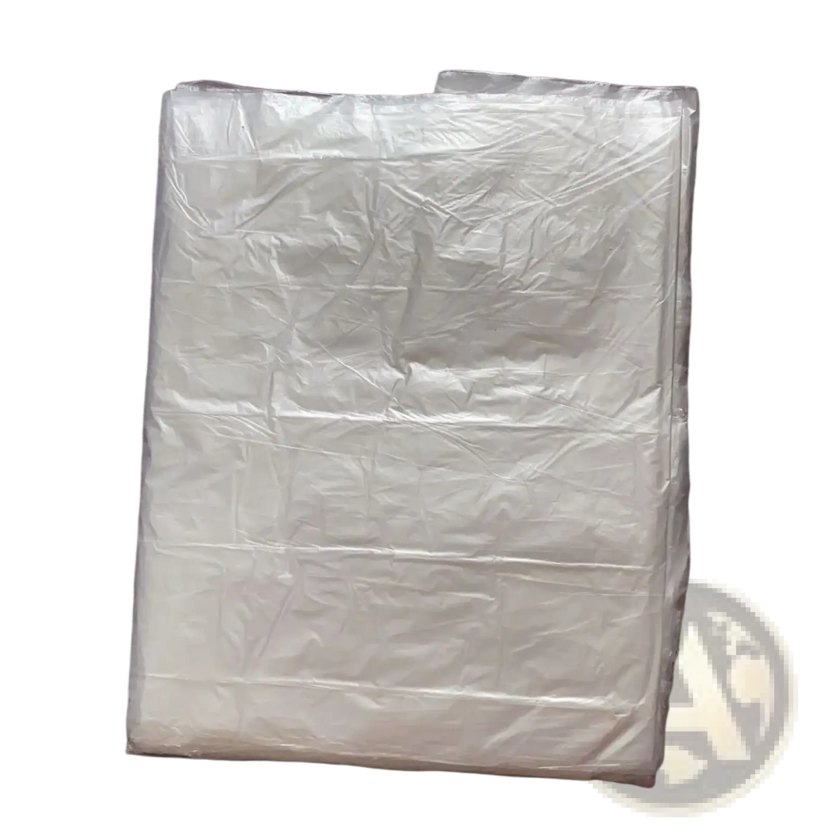 Transparent plastic furniture dust cover protection film in clear material with visible wrinkles and folds