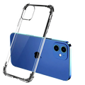 Transparent shockproof silicone iPhone case with clear material and reinforced corners shown from the back side