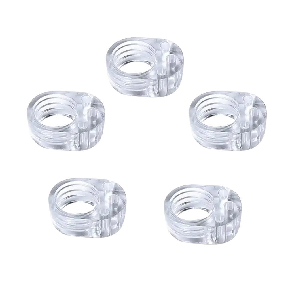 Transparent silicone door handle wall protectors with clear plastic ring-shaped threaded connectors and molded ridges