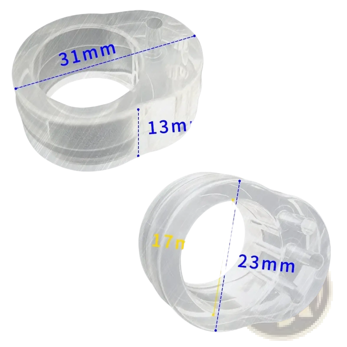 Transparent silicone door handle wall protector showing a transparent plastic ring with a central hole and internal structure