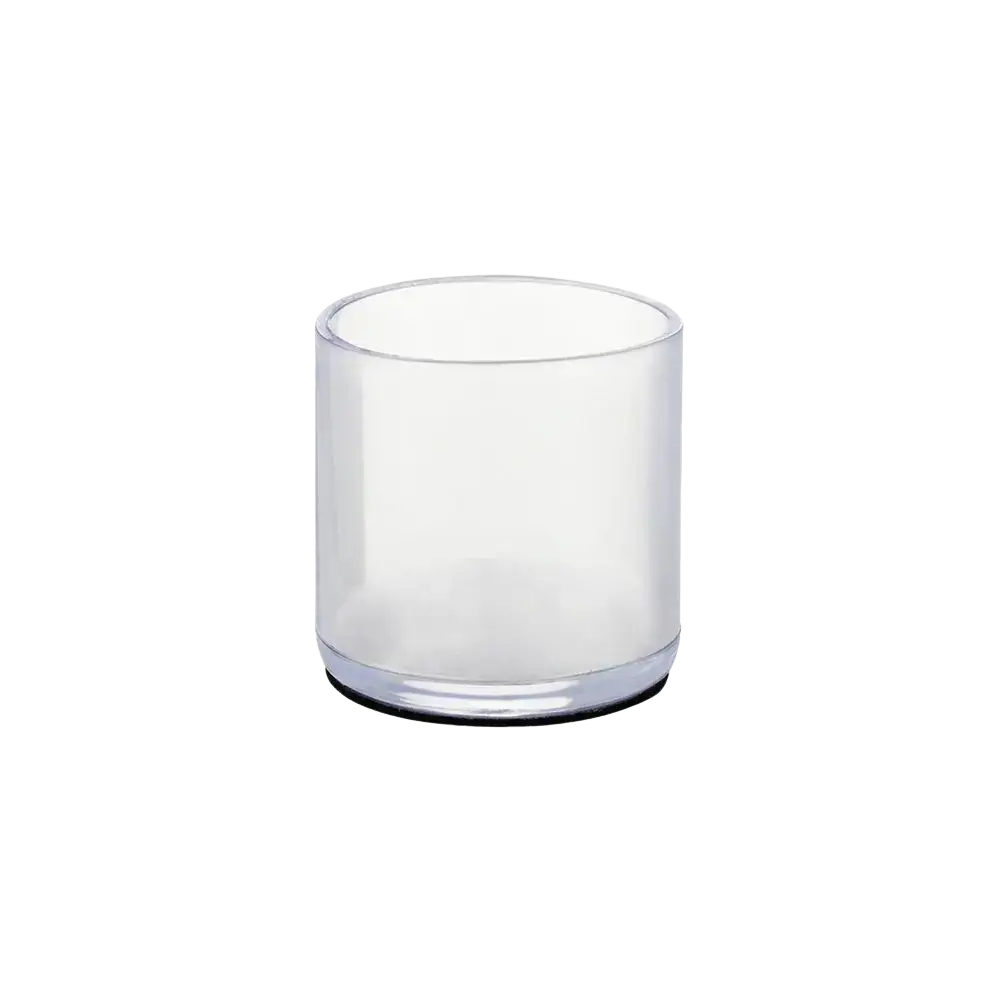 Clear cylindrical glass furniture leg protector cap with black base and 19mm diameter transparent white high quality