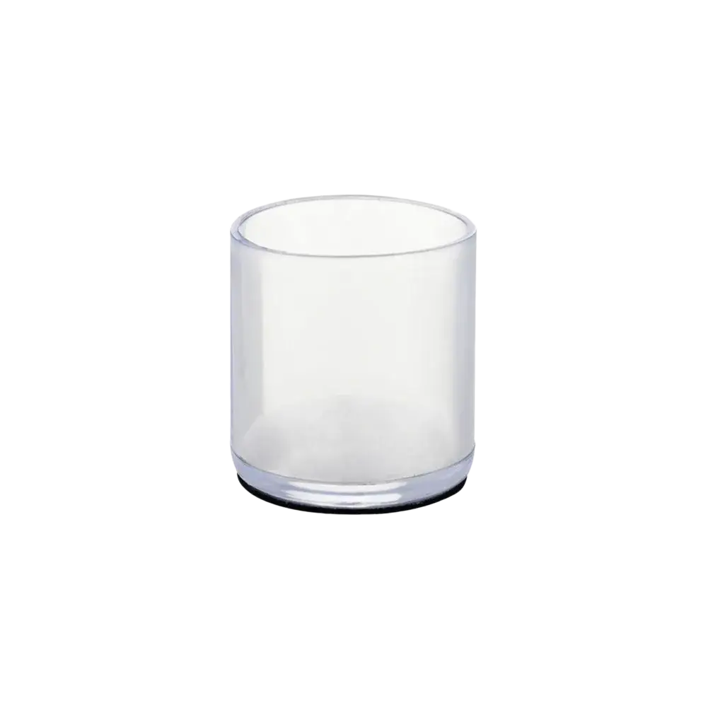Transparent white high quality furniture leg protector caps with clear cylindrical glass holder and black base 16mm diameter