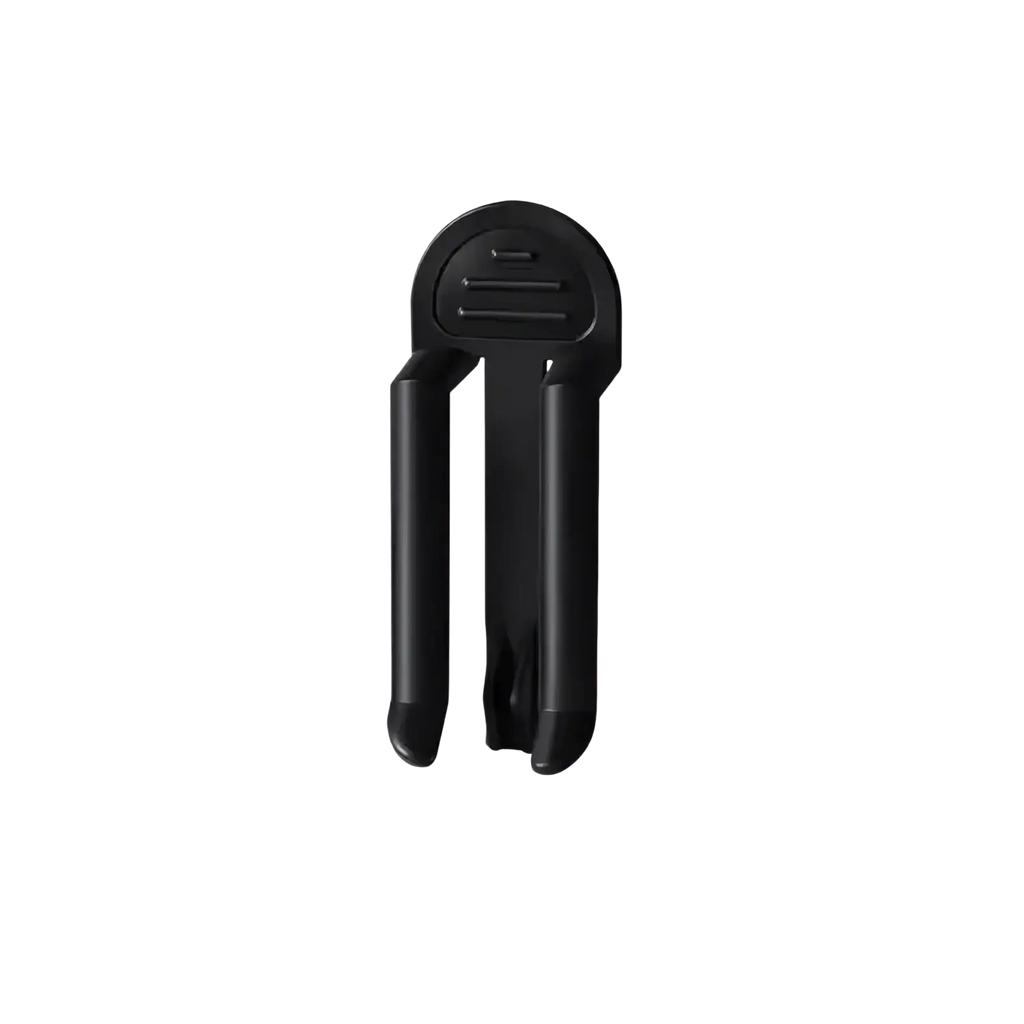 Black plastic durable trash bag clips with minimalist vertical slots for secure bin lids and shoe organization