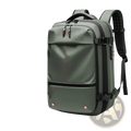 Army green travel backpack vacuum compression business laptop bag with black zippers and straps fits 17-inch laptops