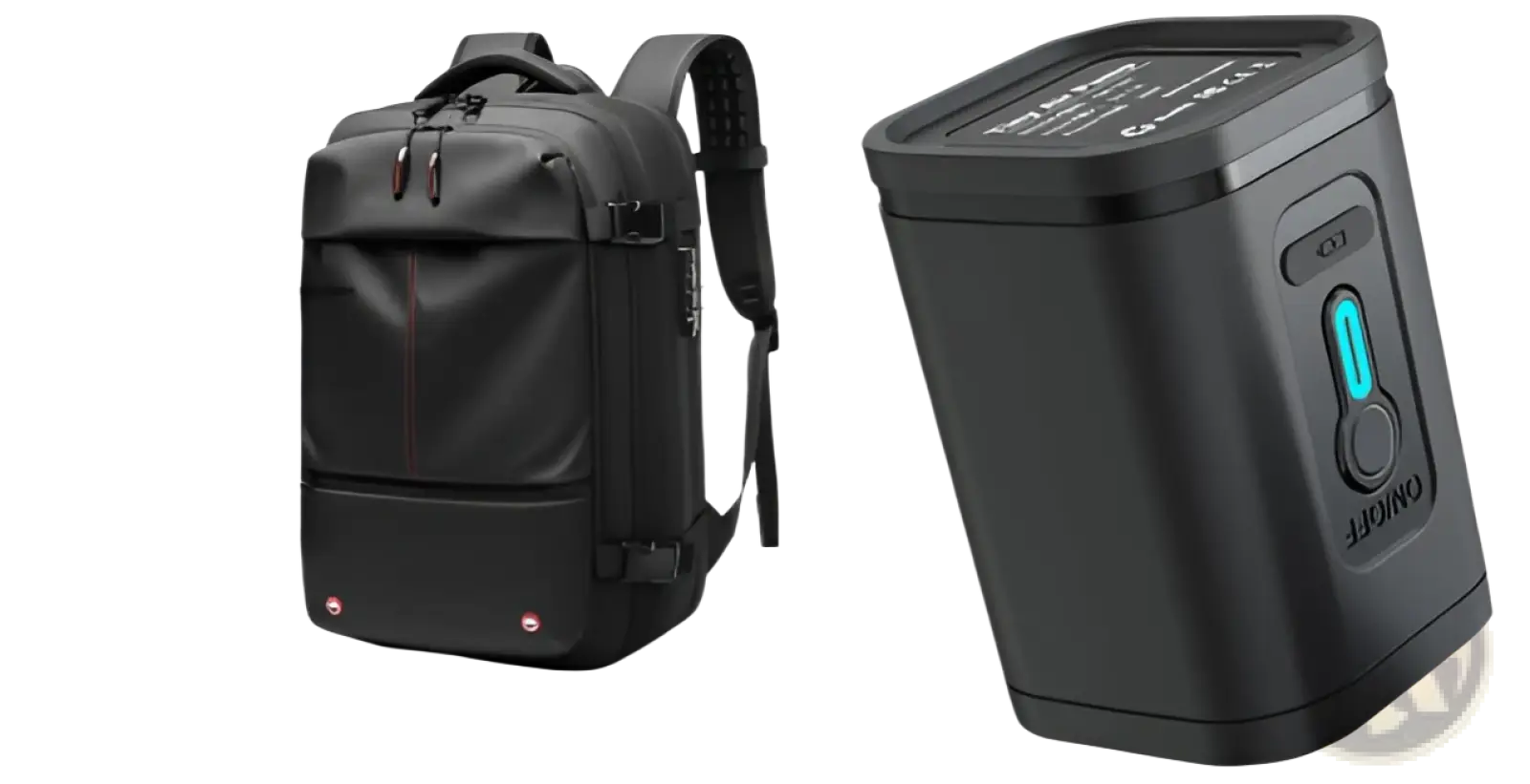 Black outhalk travel backpack with red stitching and sleek modern design for business laptop and compression use