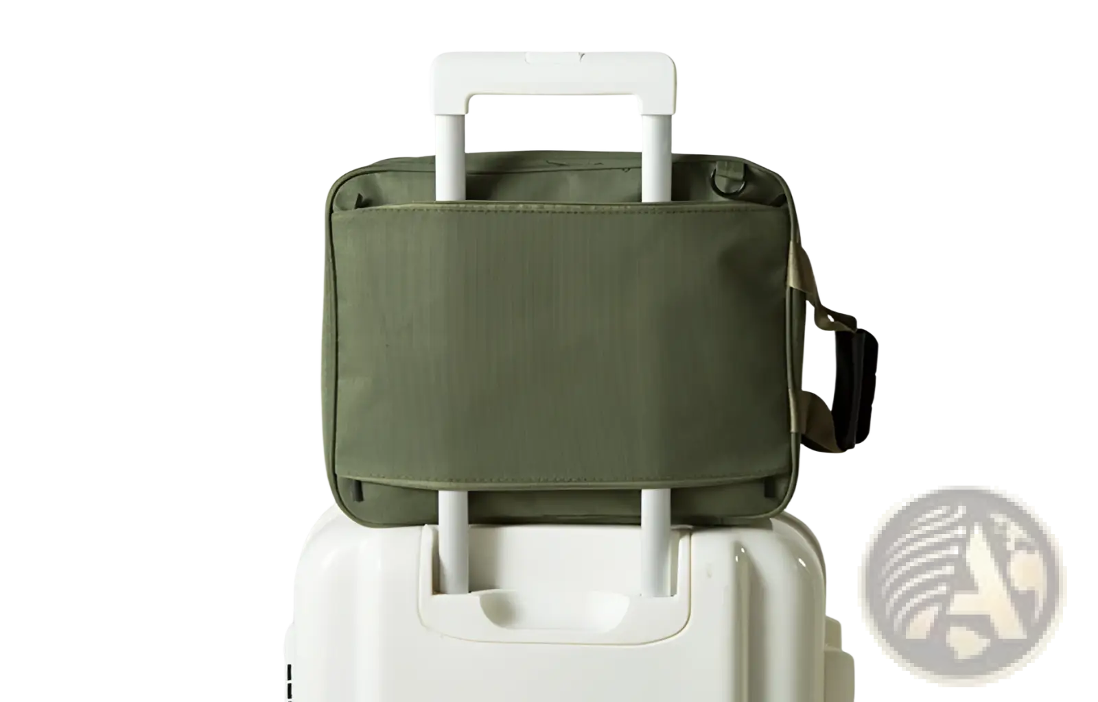 Olive green cotton canvas laptop sleeve with white retractable handle and black strap for travel bag storage organizer