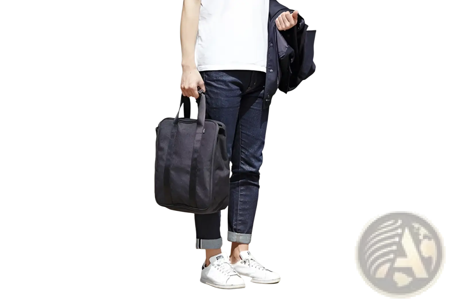 Black canvas tote travel bag with sturdy handles and minimalist design made of cotton for storage and organization