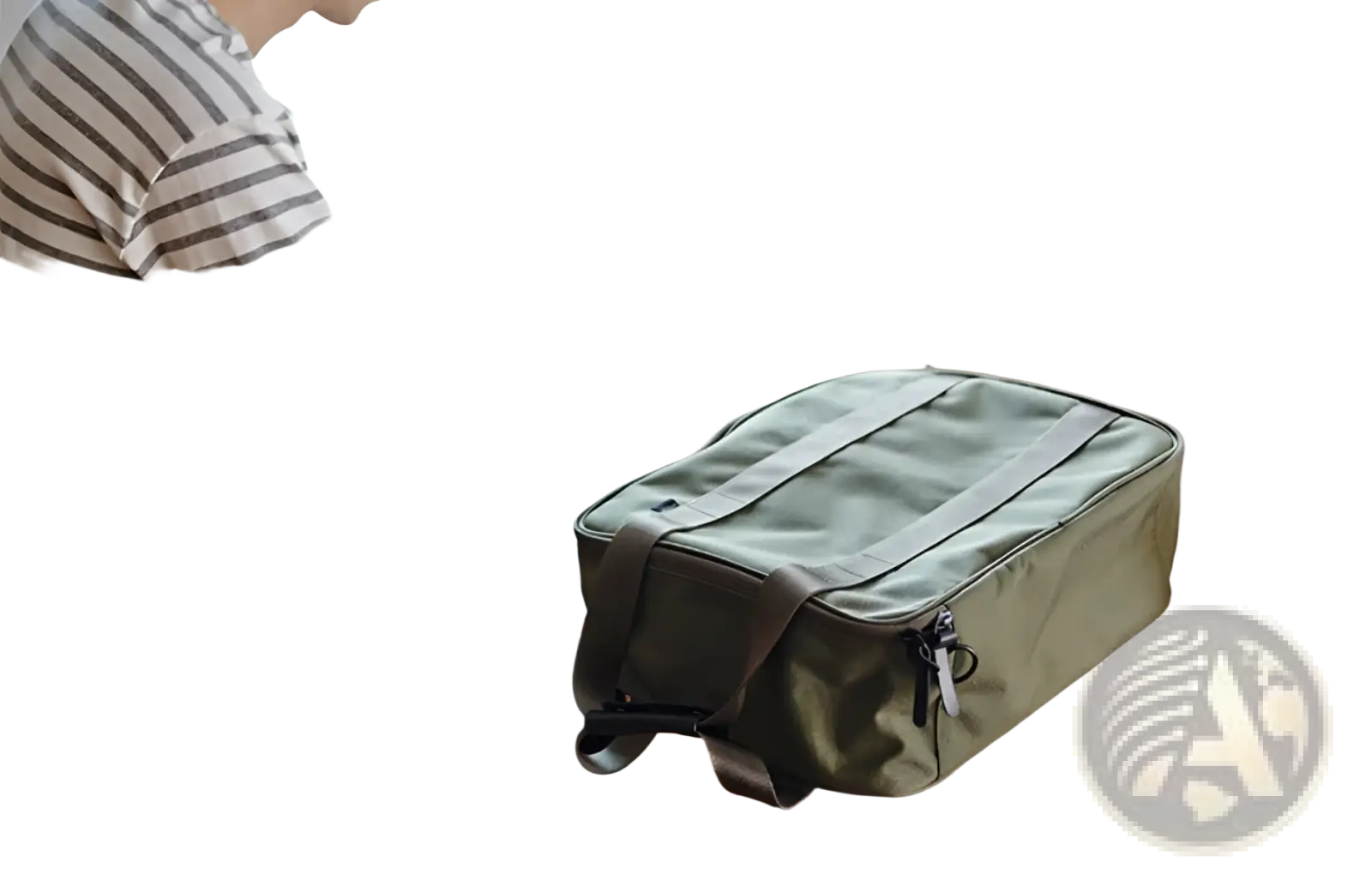 Olive green cotton canvas travel bag with reinforced straps and zipper closure for storage and organization