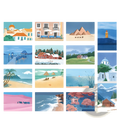 A set of twelve winter travel postcards featuring soft watercolor landscapes and landmarks for wall decor and journaling